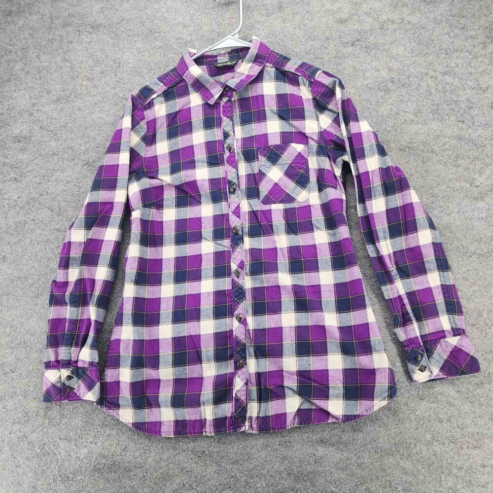 Eddie Bauer Shirt Womens Medium Long Sleeve Purple Plaid Flannel